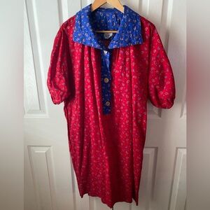 RARE! VTG Ruth Norman Red/Blue Paisley Prairie Cottagecore Babydoll Dress XL